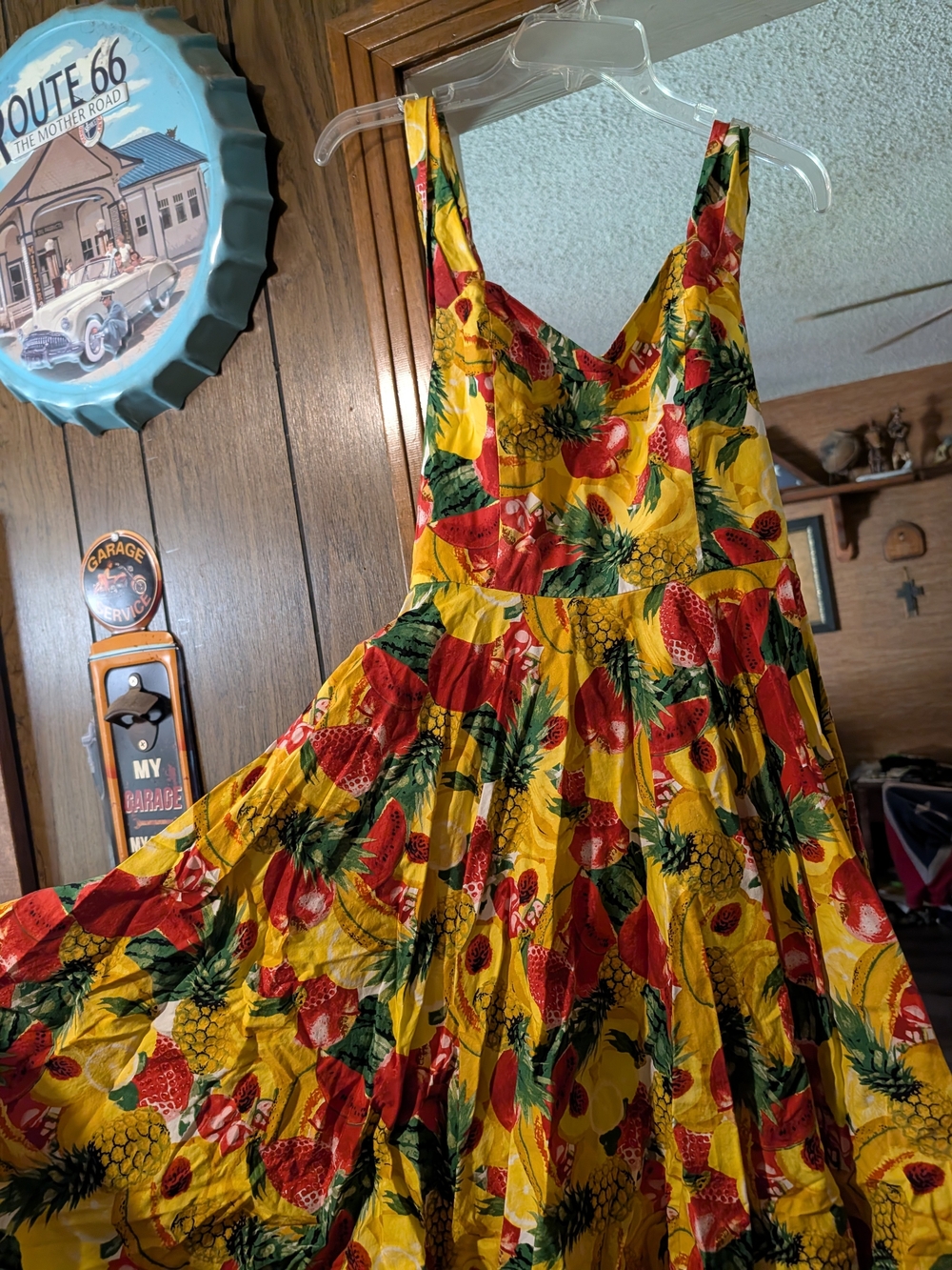 British Retro Vibrant Yellow Tropical Print Sundress - Picture 2 of 2